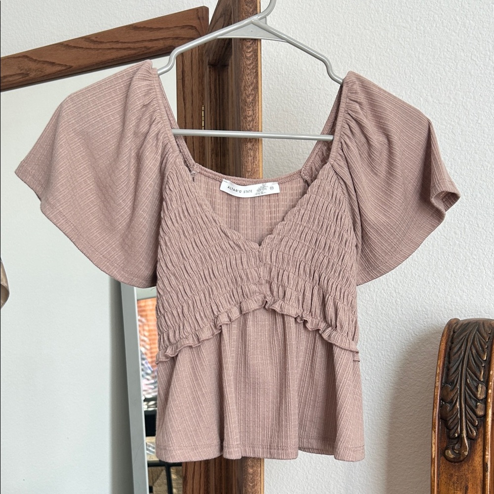 Altar'd State Mauve Smocked Blouse